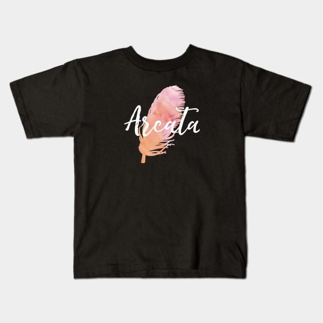 Arcata Watercolor Feather Kids T-Shirt by jutulen